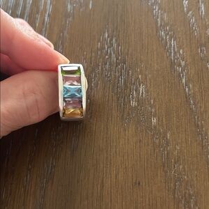 Silver 925 Multicolor Gemstone Inlay Ring - Women Jewelry Sz 6.5